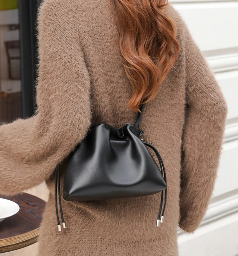 Luxury Pleated Cloud Crossbody Bag - Premium Genuine Leather Drawstring Shoulder Purse, Versatile Small Bag for Elegant Lady