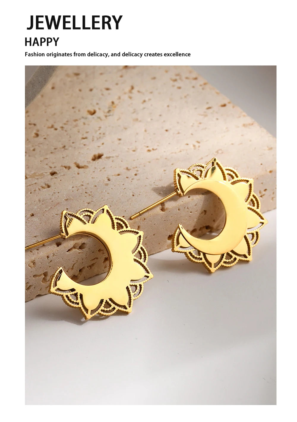 YACHAN Trendy Metal Stainless Steel C-Shaped Hoop Earrings for Women Geometric PVD 18K Gold Plated Waterproof Jewelry