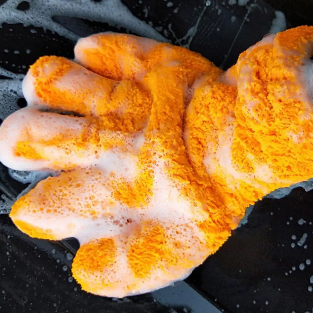 Premium Double-Sided Coral Fleece Car Cleaning Gloves cratch-Free Wash Mitts Five-Finger Design for Car Glass Wheels Cleaning