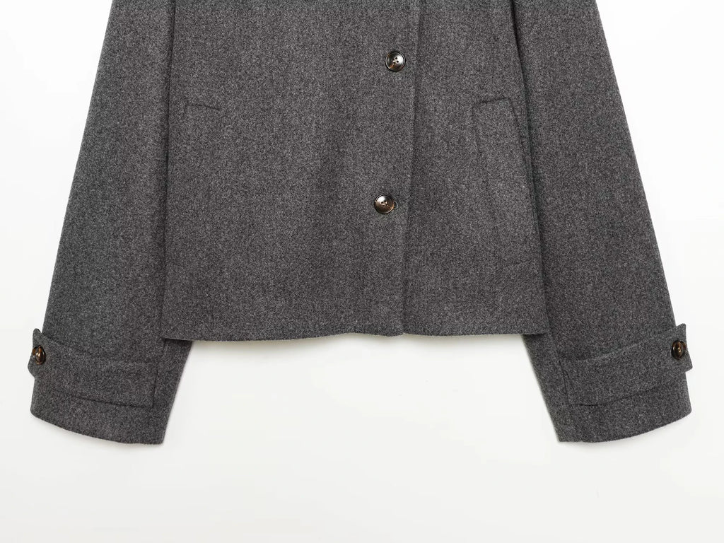 European and American 2025 Winter New Women's Loose and Casual Style Simple Long Sleeve Buckle Stand up Collar Coat