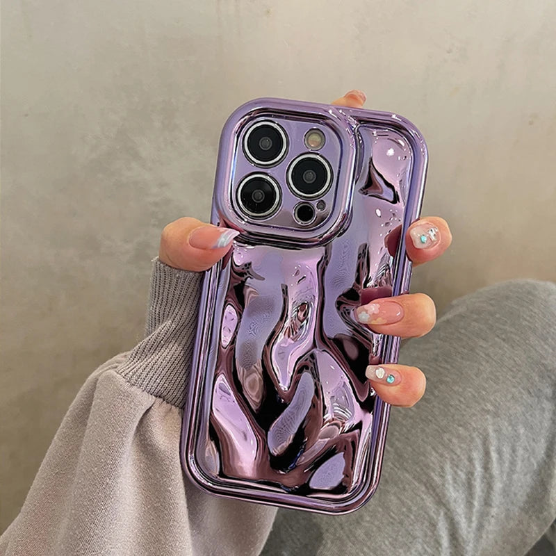 Glossy Laser Meteorite Texture Plating Phone Case For iPhone 11 12 13 14 15 16 17 Pro Max Air Plain Color Anti-knock Cover