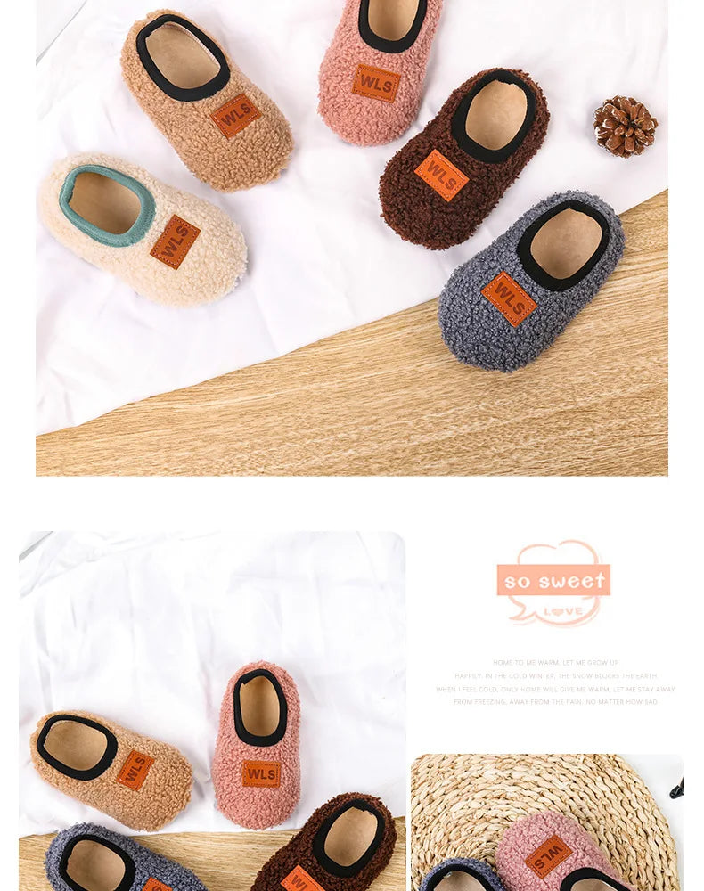 Autumn Winter Warm Baby Slippers Toddler Plush Floor Sock Shoes Boys Girls Soft Anti-slip Walking Shoes Indoor Home Kids Socks