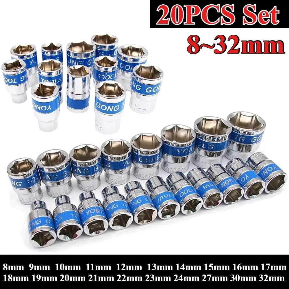 8mm-32mm 1/2" Drive Deep Impact Socket Set Drive Metric Wrench Socket Deep Impact Socket Pneumatic Wrench Head Tire Removal Tool