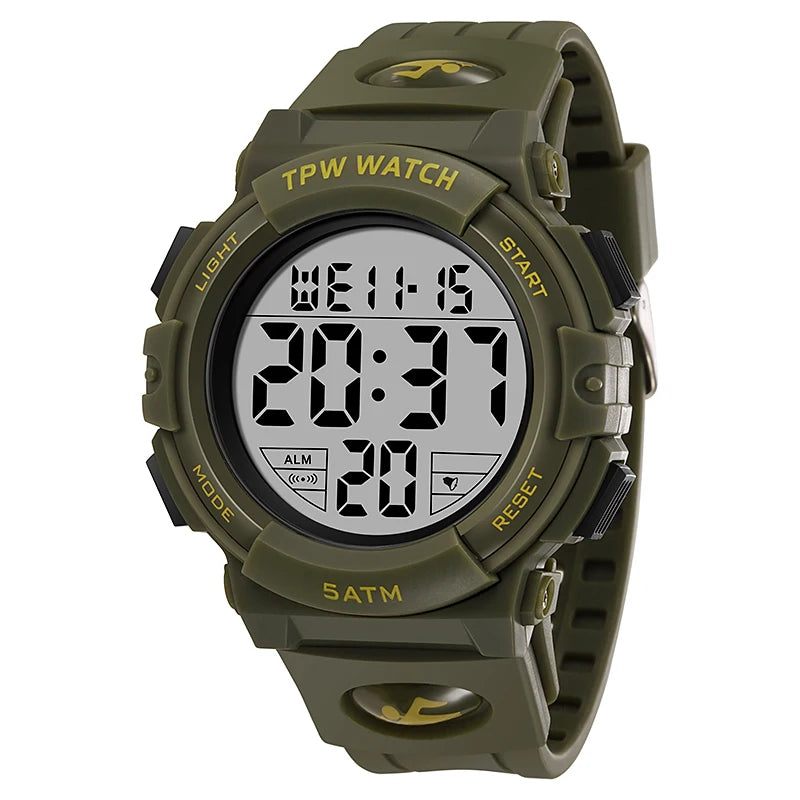TPW Digital Watch with Big Numbers 5ATM Water Resistant Day Date Alarm Function Adventure Watch