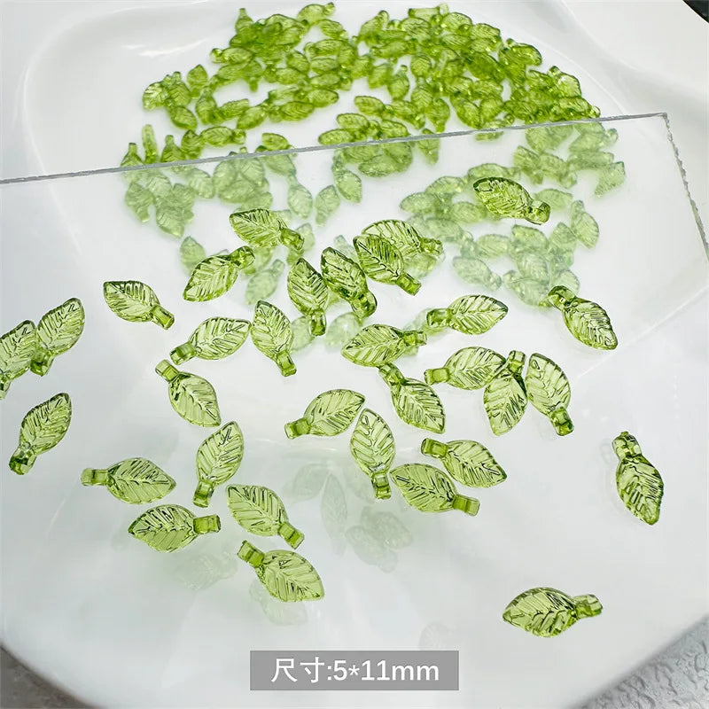 50Pcs 5x11mm Green Transparent Leaf Shape Acrylic Beads Pendant Loose Bead For DIY Jewelry Making Necklace Bracelet Accessories