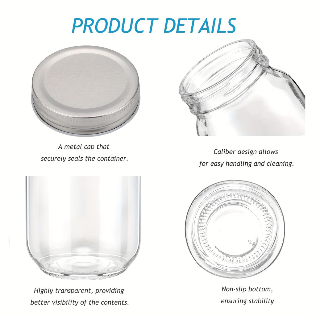 6Pcs, 12Pcs, 500Ml/16Oz, Glass Mason Jars, Glass Storage Jars, Kitchen Storage Containers, Glass Sealed Jars, Pickle Jars, Regular Sealing Lids, Suitable for Jam, Salad Dressing, Honey, Shower/Wedding Gifts