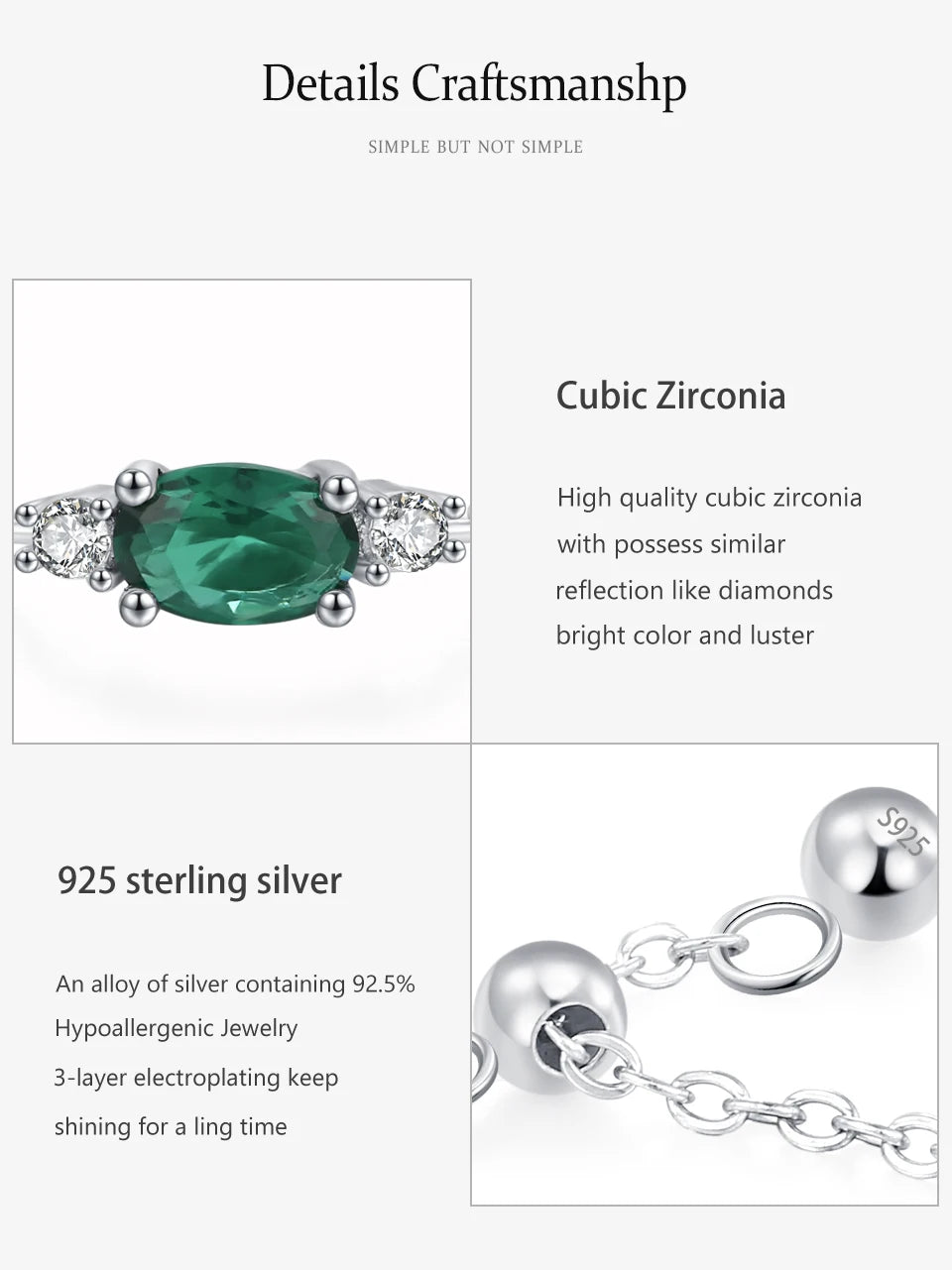 Ailmay Top Quality 925 Sterling Silver Trendy Green Oval  Adjustable Link Chain Rings For Women Fine Jewelry Gifts
