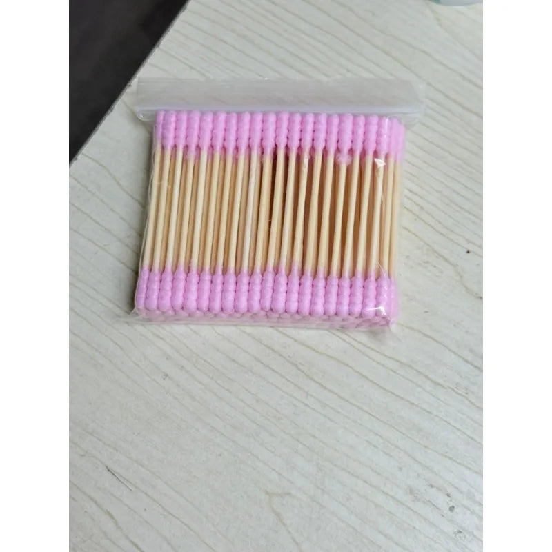 100Pcs Color Mix Double Head Bamboo Cotton Buds Adults Makeup Cotton Swab Eco Friendly Wood Sticks Nose Ears Cleaning Tools