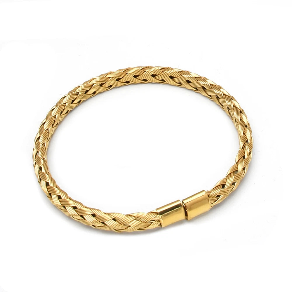 Elastic Adjustable Black Stainless Steel Mesh Cable Bangle Bracelet for Men Women