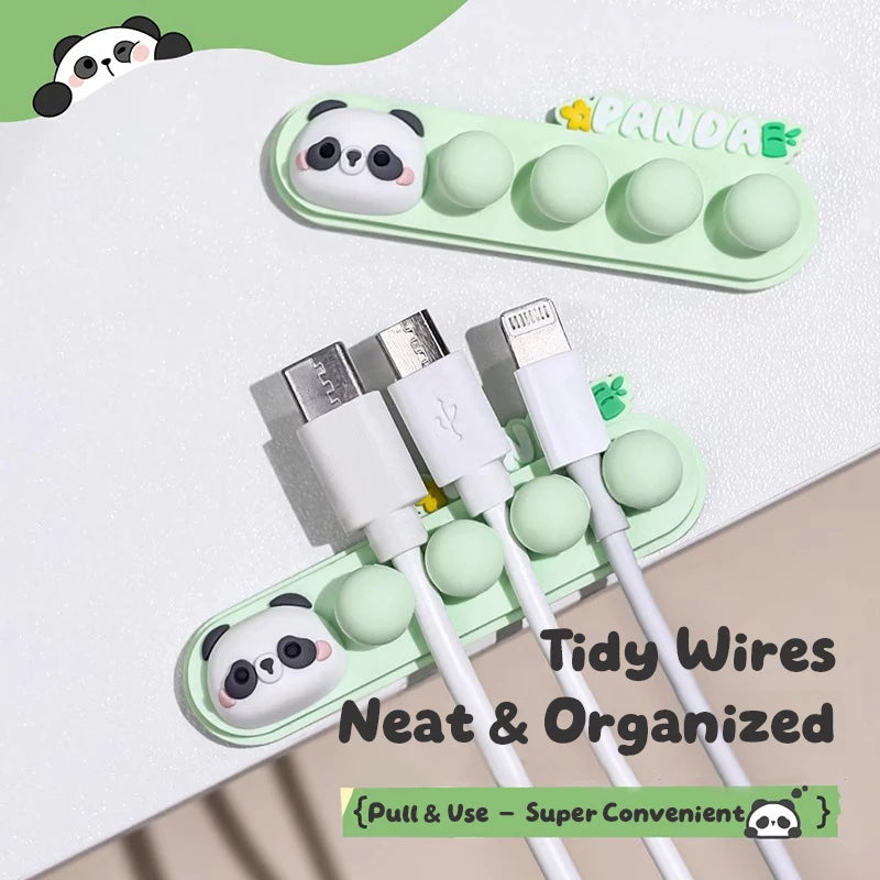 Cartoon Panda Cable Holder: Self-Adhesive Desk Wire Organizer for Phone Charging Cords