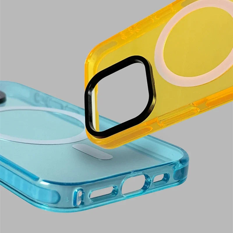 Neon Color Clear Crystal Magnetic Phone Case For Iphone 17 16 15pro 15 14 13max 12 Wireless Charging Soft Silicone Bumper Cover