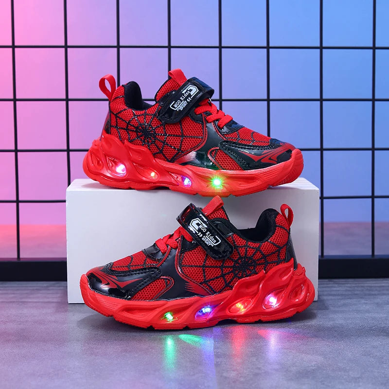 1-9-Year-Old Boys and Girls Breathable Mesh Sneakers in Spring and Autumn, MGO Youngsters LED Luminous Sneakers-Motion-Sensing F