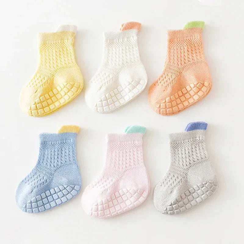 3pairs/lot 6 Colored Of Net Eye Non-slip Baby Girl Sock Hollow-out Breathable Thin Infant Girl Cotton Socks Children's Socks Kit