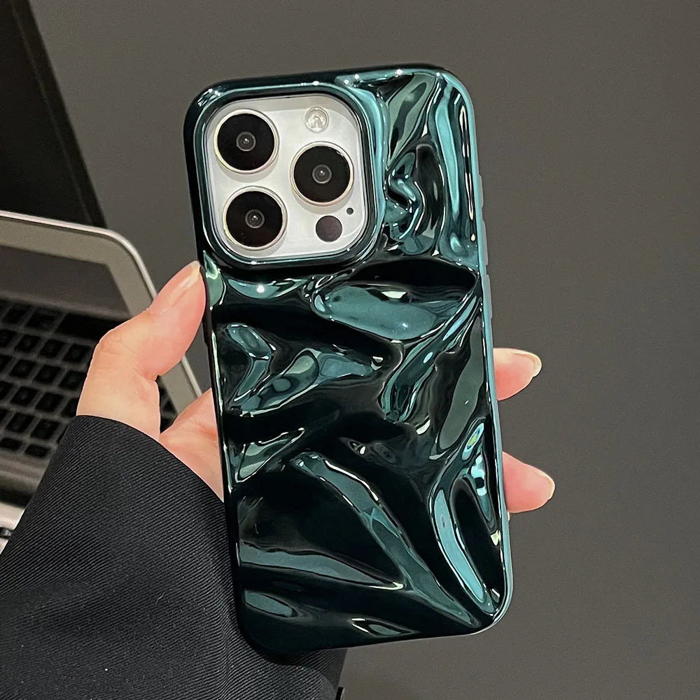 Luxury Electroplate Silvery 3D Wrinkle Phone Case For iphone 17 16 15 14 13 11 12 Pro Max 17Air Purple Water Ripple Soft Cover