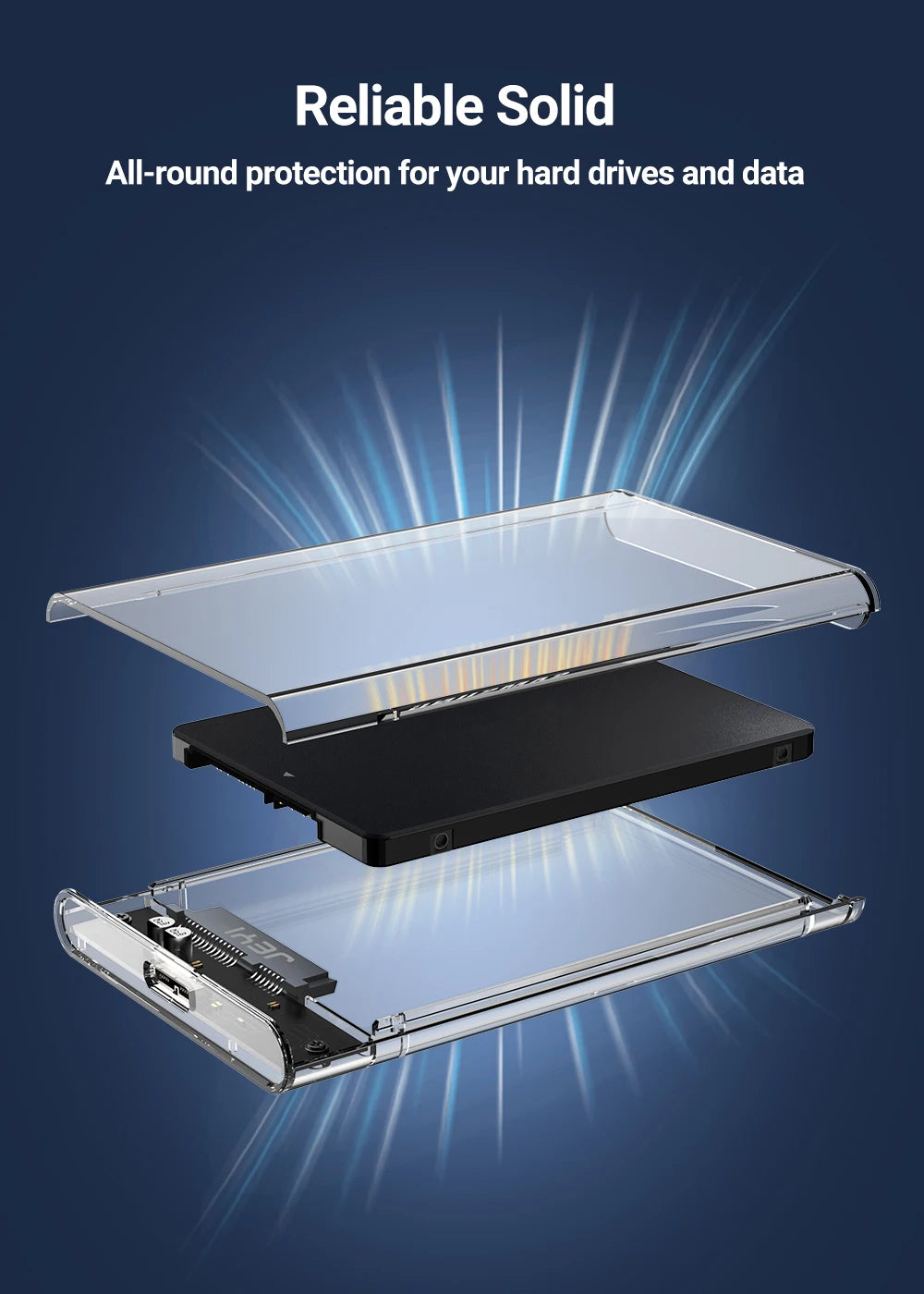 JEYI 2.5'' Tool-Free External HDD Enclosure - USB 3.0 to SATA III, Transparent Cooling, Compatible with 7mm/9.5mm SATA HDD/SSD
