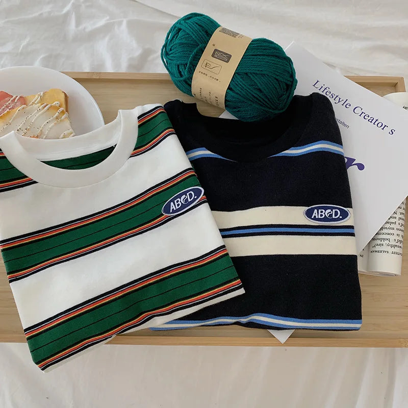 2025 autumn Children Clothes Girls Long Sleeves Bottoming Shirts Cool Boys Stripe Cotton T-shirt Teen Loose Casual 2-7y Kids Top