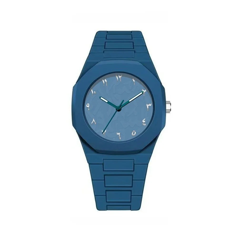 Arabic Dial Waterproof Watch Round Dial Plastic Strap Quartz Watch Exquisite Design Color Strap Business Watch Casual Wear