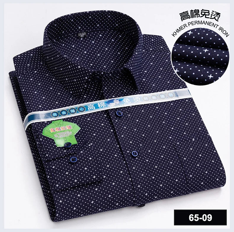 Men Print Shirts Casual Long Sleeve Striped Dress Shirt for Man Business Formal Slim Fit Button Up Polka Dot Men's Clothing