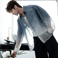 Summer Sun Protection Versatile Lightweight Long Sleeve Shirt Gradient Denim Men's Fashion Trendy Loose Top