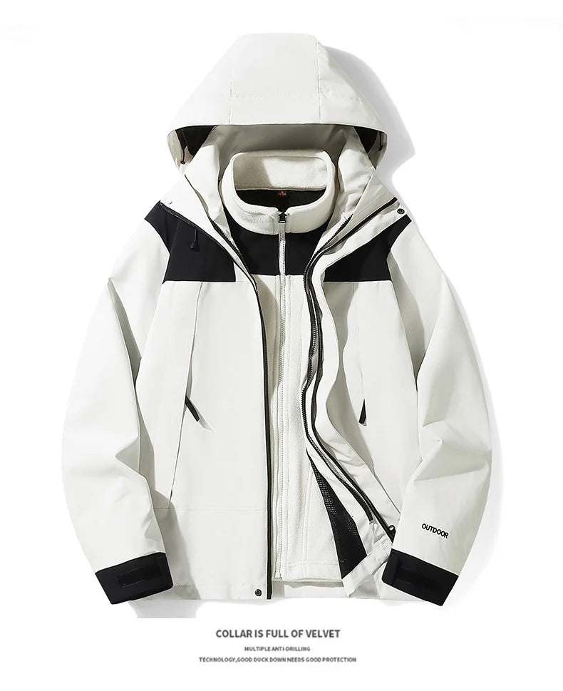 Outdoor 3-in-1 Hardshell Jacket for Men and Women,Antifouling warm Jacket, Waterproof Cold-resistant Mountaineering Jacket