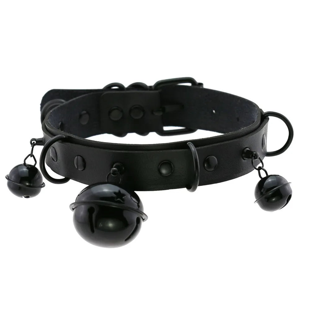 DIEZI Harajuku Punk PU Leather Choker Clavicle Chain Necklace For Women Gothic Black Bell Pendant Torques Necklace Men Jewelry