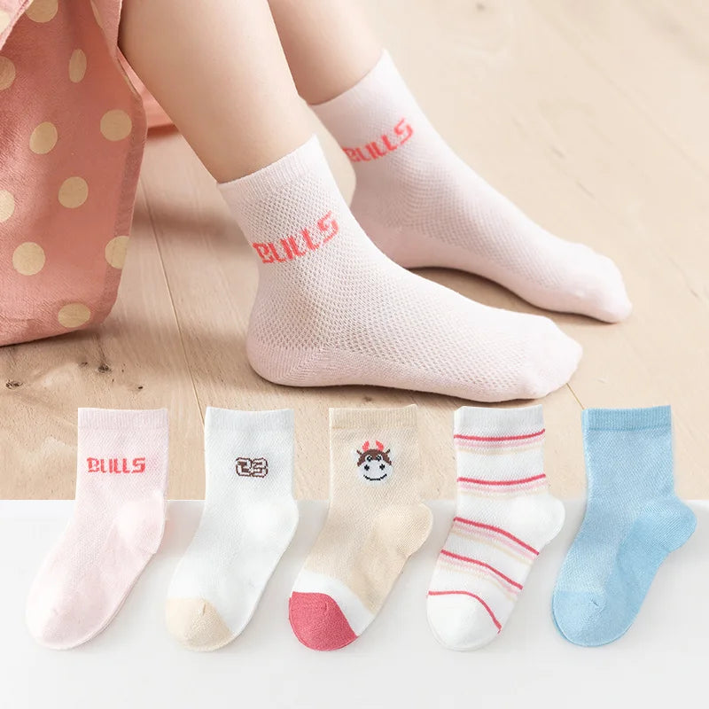 5 PAir Set Children Socks Summer Fishnet Boy Socks Spring Summer Thin Mesh Boat Socks Boys Girls Short Socks