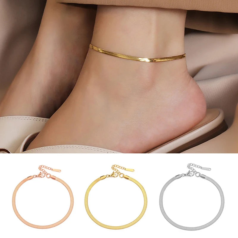 （Summer6）Snake Chain Anklets Stainless Steel For Women/Men Foot Accessorie Foot Jewelry