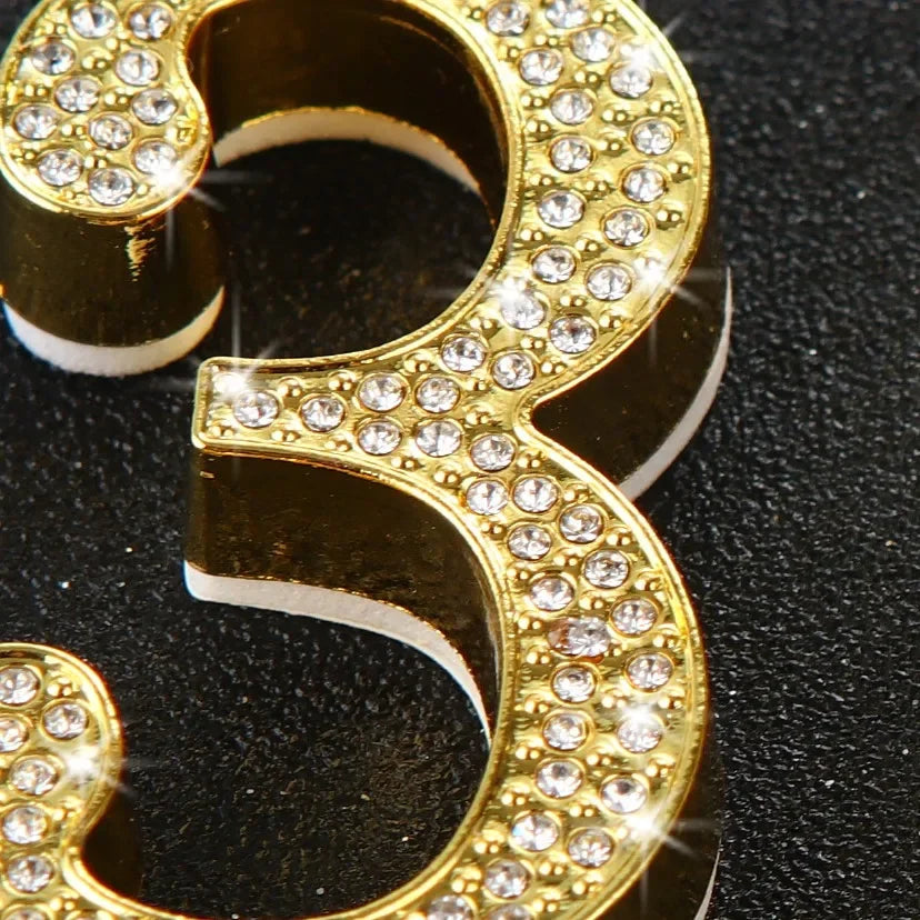 1PCS Metal House Number with Imitation Diamond Self-Adhesive Door Numbers for Apartment Hotel Home Mail Box Label Outddoor #0-9