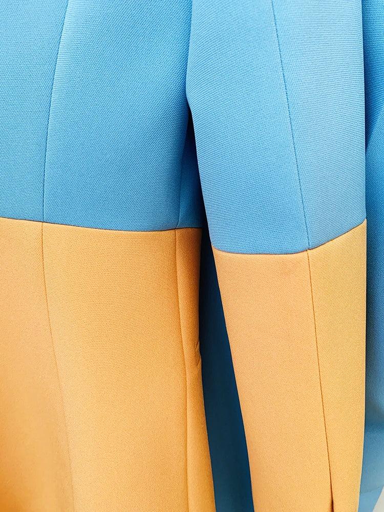 HIGH STREET Newest 2026 Designer Runway Suit Set Women's Single Button Color Block Blazer Flare Pants Suit