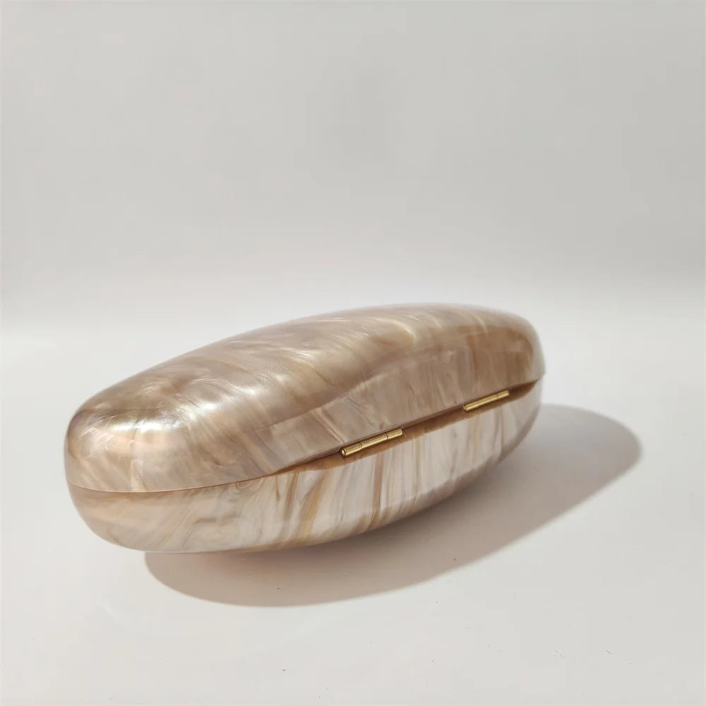 Lady Pearl Marble Brown Shell Egg Acrylic Box Clutch Purse Women Evening Purses Wedding Handbags Female Shoulder Bags Day Clutch