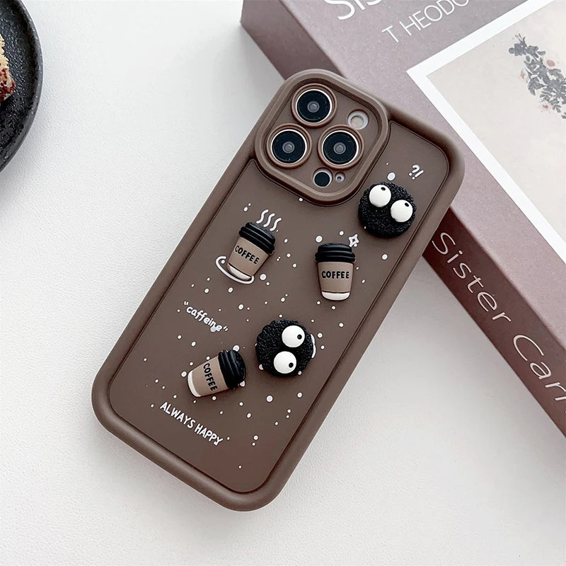 3D Coffee Toy Cartoon Multistep TPU Soft Phone Case for OPPO A60 A79 A78 A58 A38 A74 A54 A94 A76 A96 A57 A77S A15 A16 A17 A18