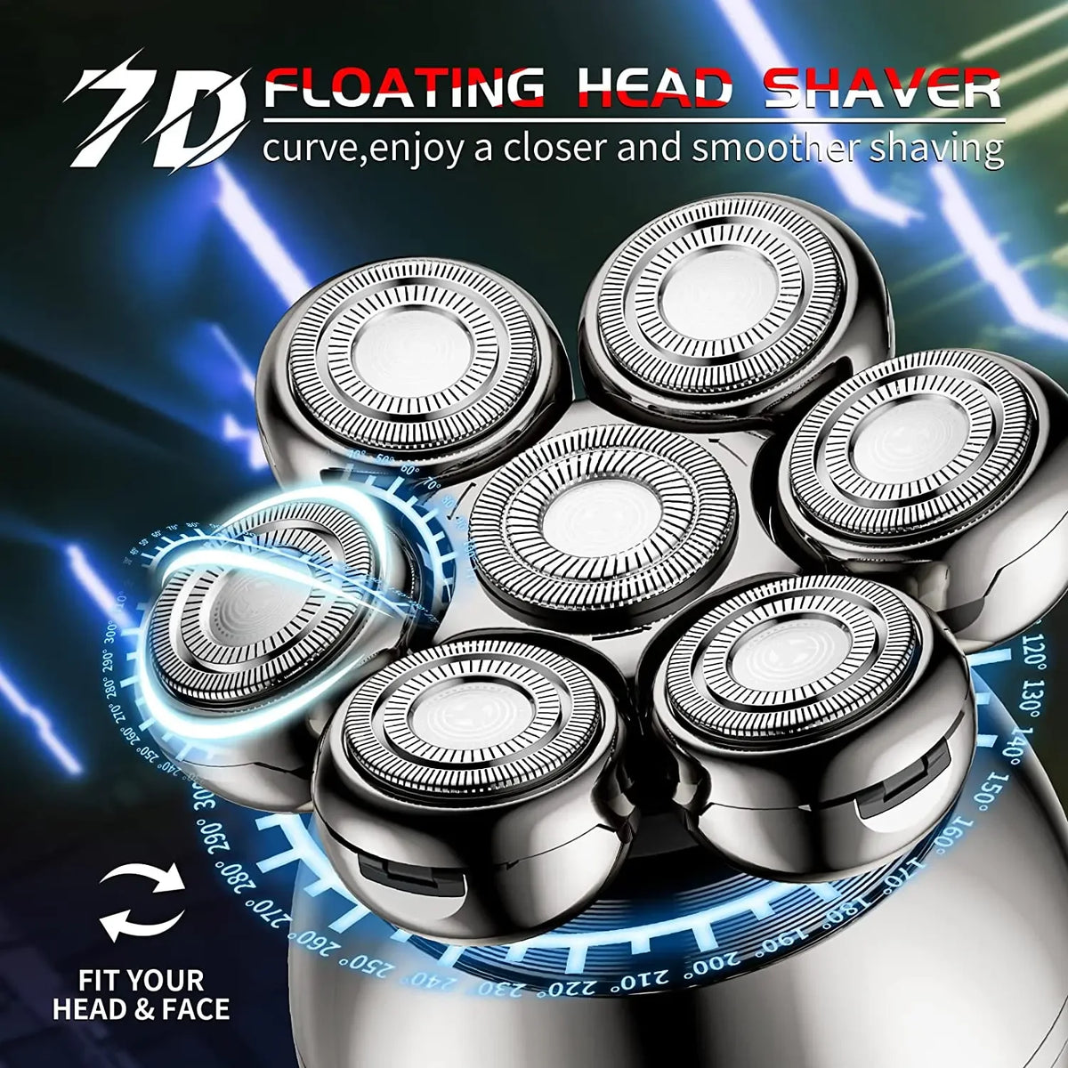 Electric Shaver 7D Floating Cutter Head Base Charging Portable Men's Beard Trimmer Clipper Skull Shaver Waterproof Shaving