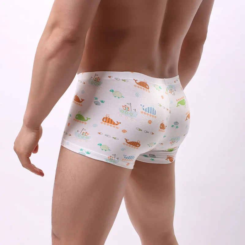 Cartoon Print Boxer Shorts Men Breathable 100% Cotton Funny Boxers Comic Style Men's Underwear Novelty Gift Underpants U Convex