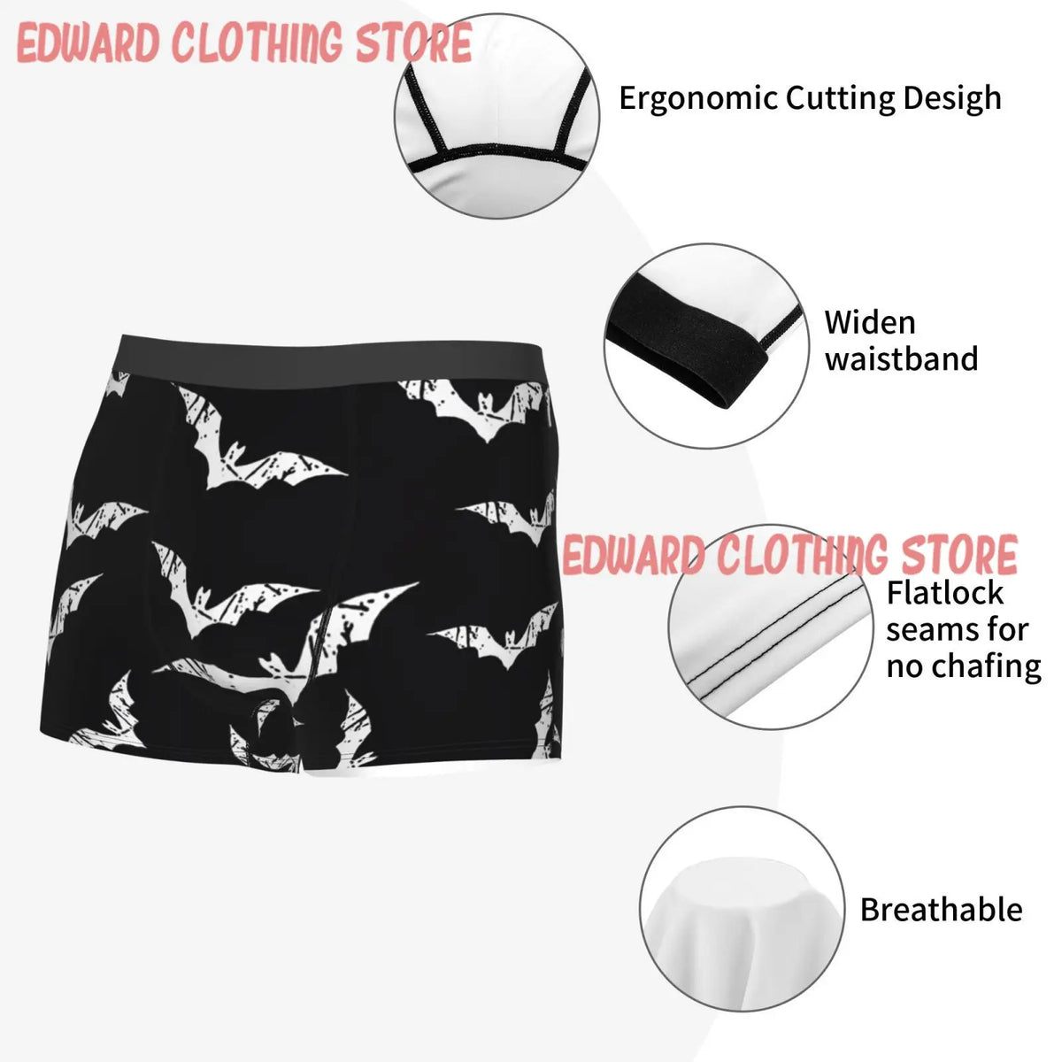 Bats Men Men Printed Boxer Briefs Underwear Highly Breathable Boxer Shorts Panties Breathable Underpants for Homme