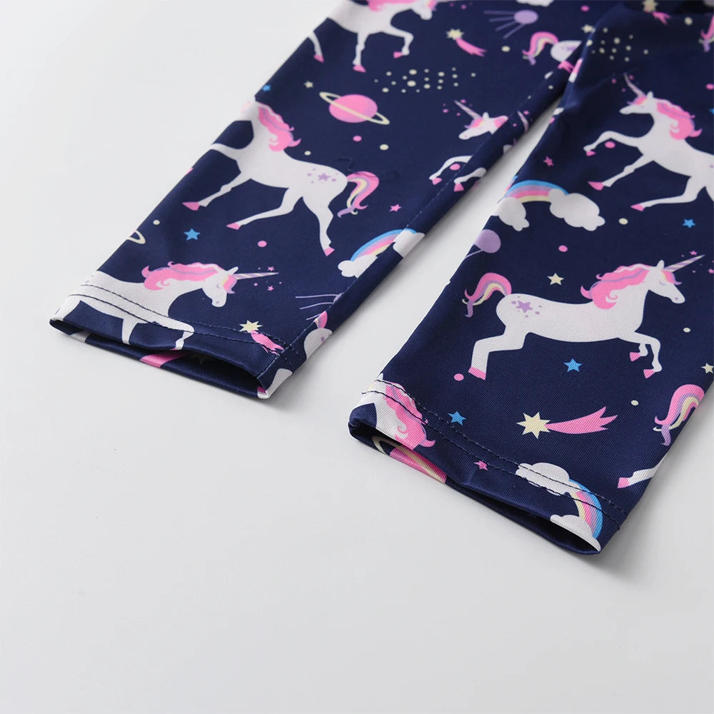 DXTON Fake 2PCS Girls Pantskirt Tulle Layer Skirts with Kids Leggings Unicorn Printed Casual Children Trousers Girls Costumes