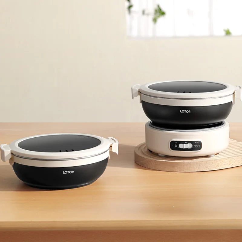 1.2L Electric Cooking Pot Portable Folded Rice Cooker Travel Multicooker Split Hot Pot 304 Stainless Steel Electric Skillt 500W