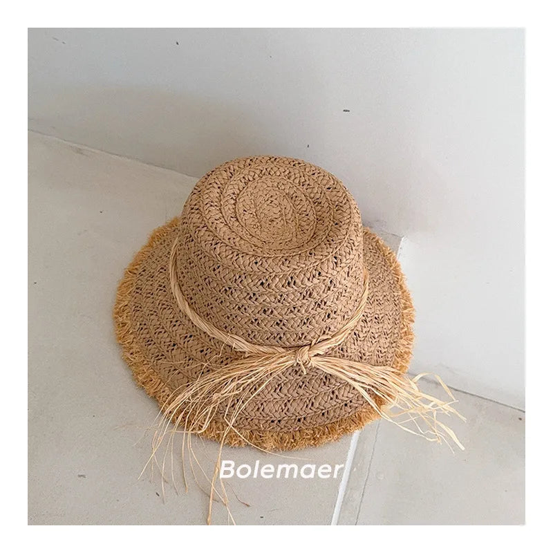 2025 Summer Big Brim Kids Sun Straw Hat Children's Straw Hat Holiday Kids Travel Beach Caps Girls' Vacation Beach Hat