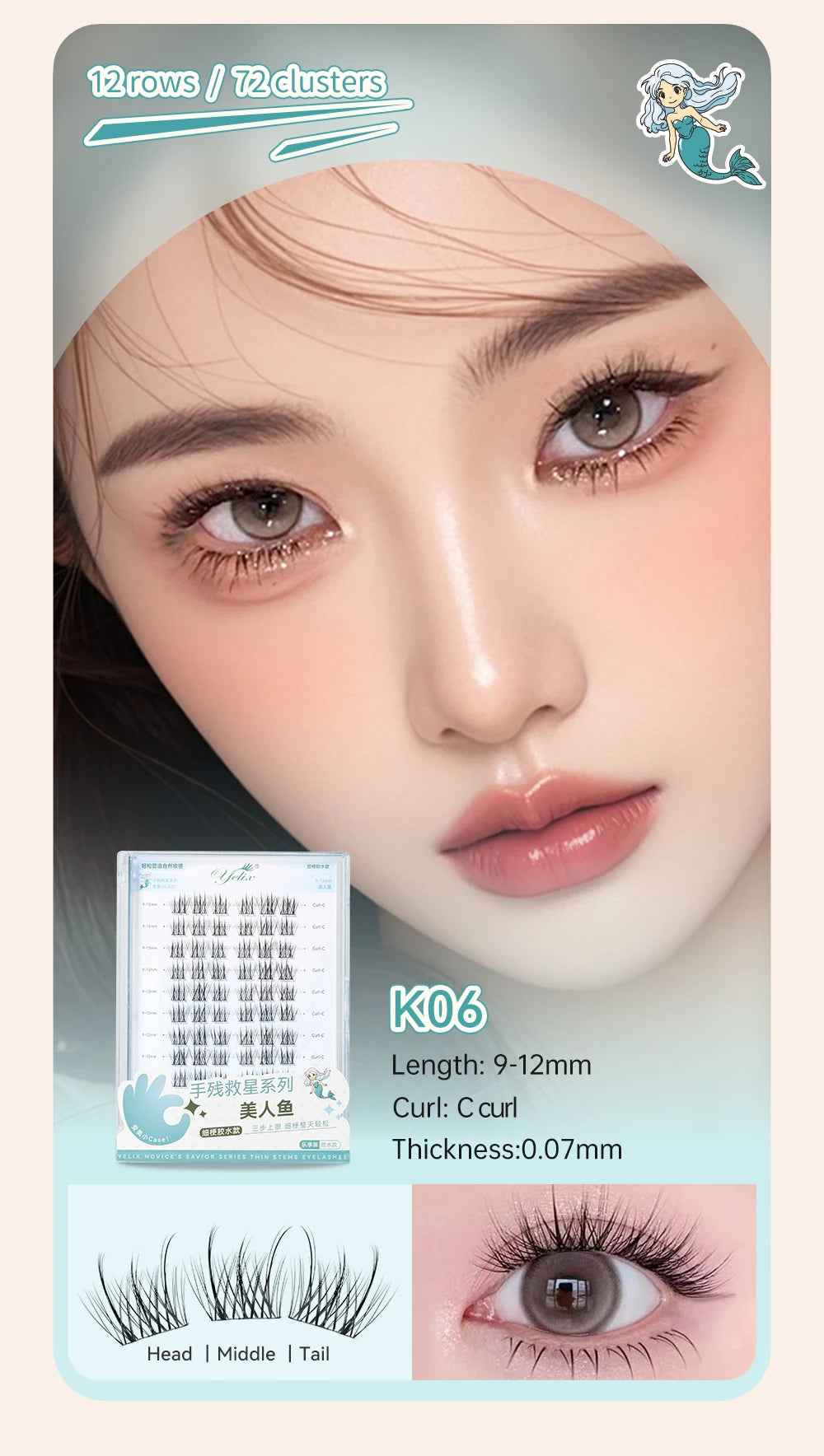 Yelix DIY Cluster Lashes Natural Eyelash Extension Volume Individual Lashes Mixed Tray Lashes Cluster Natural Eyelashes Makeup