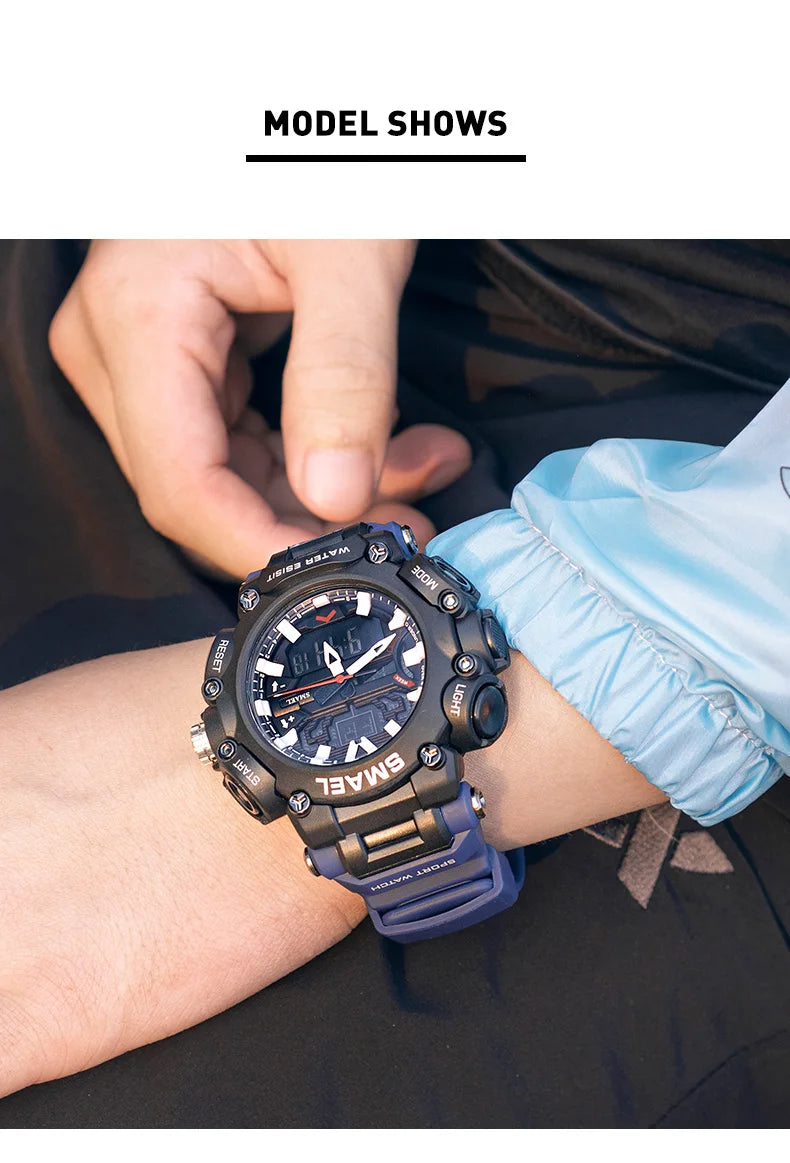 Military Watch Sport Waterproof 50M Stopwatch Analog Digital Wristwatches Week Display Alarm Clock 8053 Digital Watches Mens