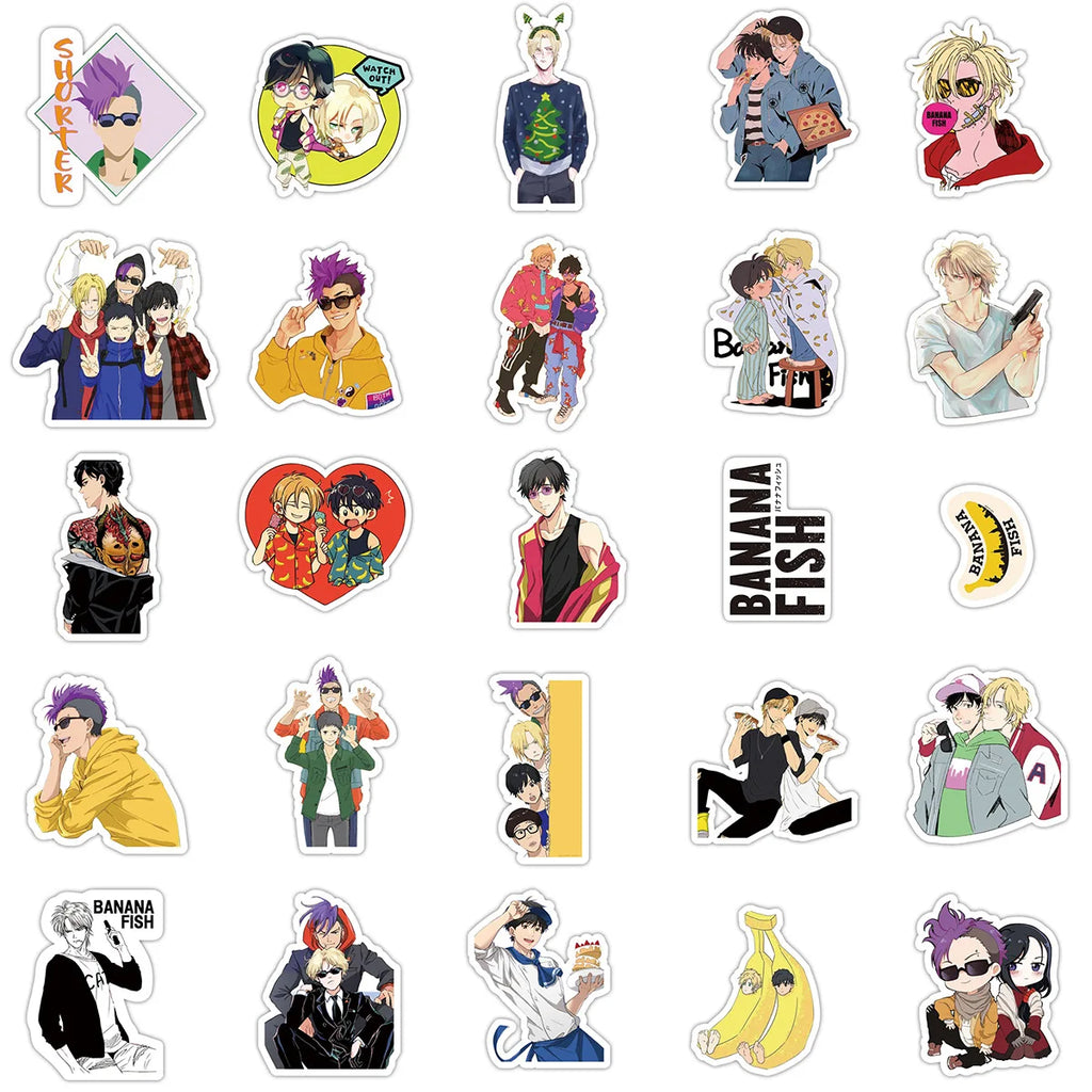 50Pcs BANANA FISH Graffiti Stickers Water Bottle Laptop Phone Bicycle Luggage Case Skateboard Children Adult Sticker