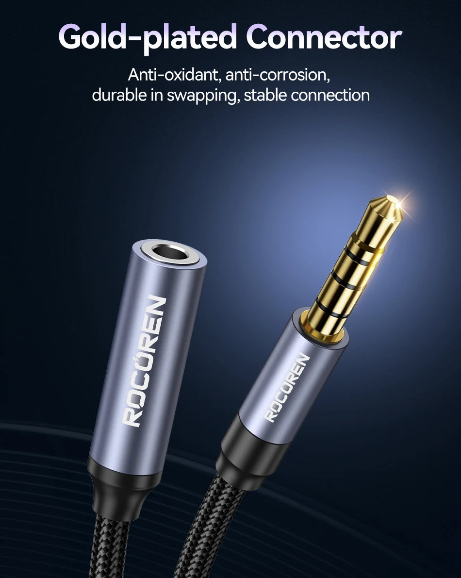 Rocoren AUX Cable 3.5mm Jack Male to Female Audio Extension Speaker Cable Converter for Phone Headphones Laptops Tablets Adapter