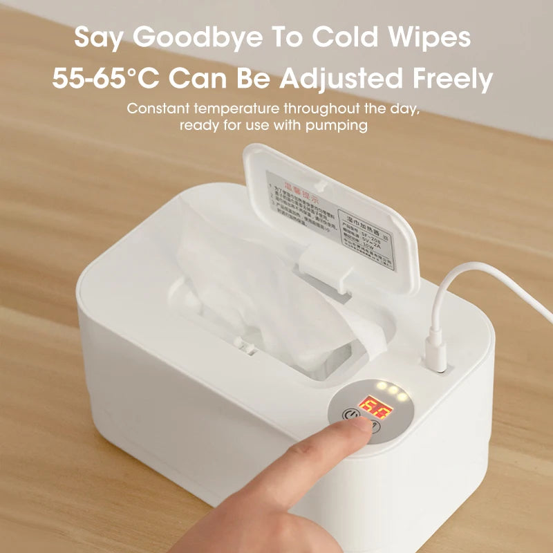 Baby Wet Wipes Heater LED Display Wet Wipes Dispenser Portable USB Charging Wipe Heater Car Home Wet Wipes Napkins Heating Box