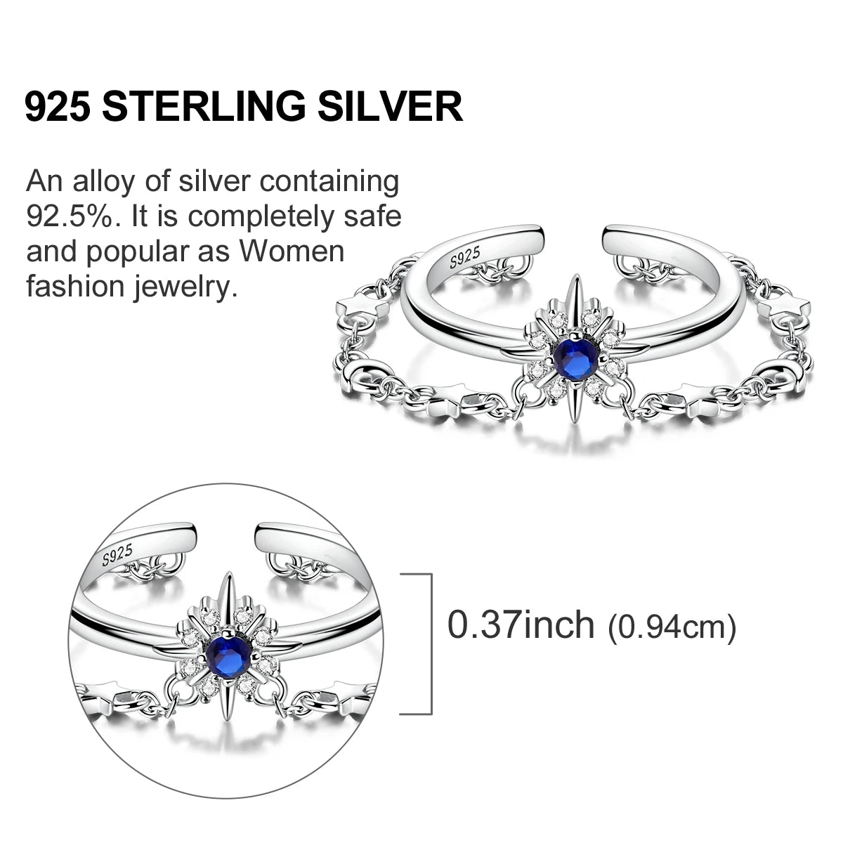 925 Silver Open Ring Sunflower Bee Star Eternal Love Jewelry Women's Wedding Gift
