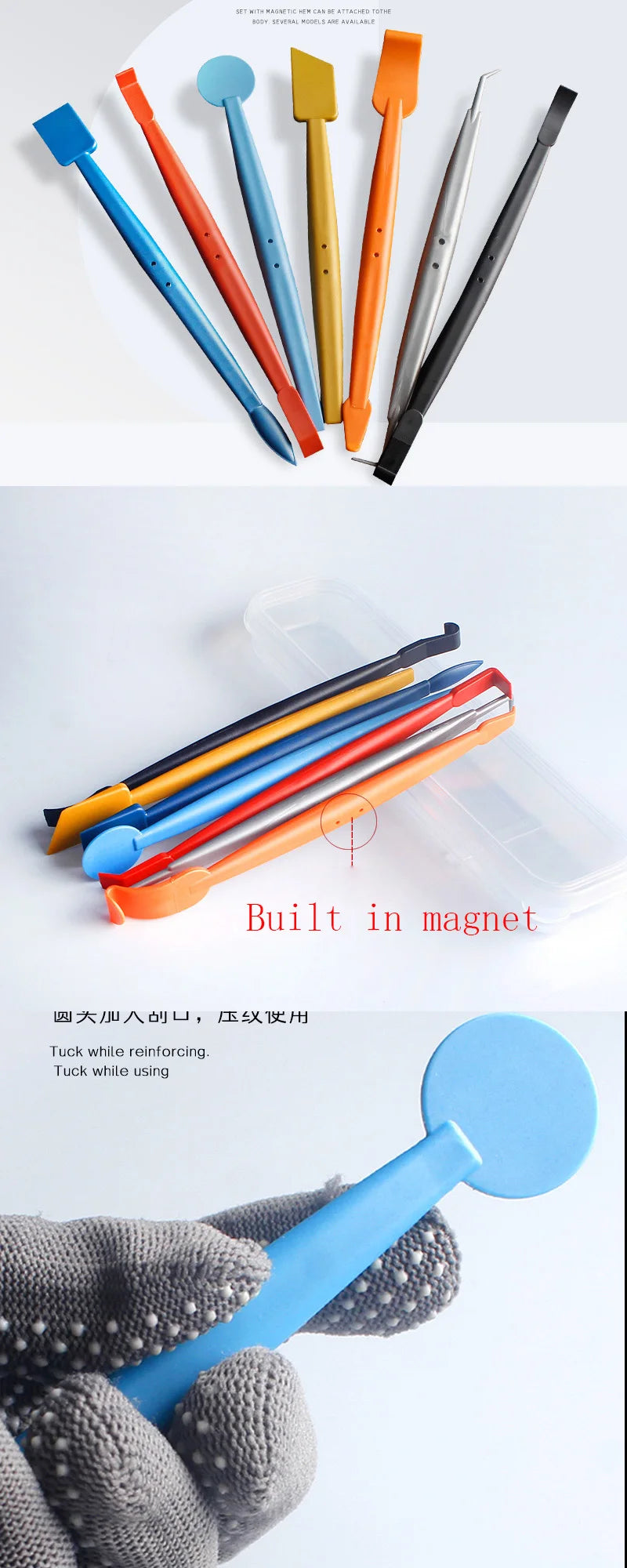 Kit de ferramentas para vinil autocolante, espátula magnética flexível, micro espátula, raspador de cantos e ferramentas para ranhuras curvas para instalação de películas em veículos com contornos