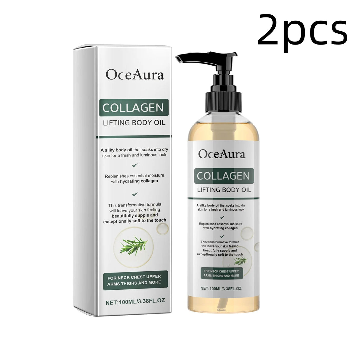 OceAura Collagen Body Oil Enhance Skin Elasticity Wrinkle Remover Cellulite Massage Care Refreshing Rosemary Lift Body Oil 100ml