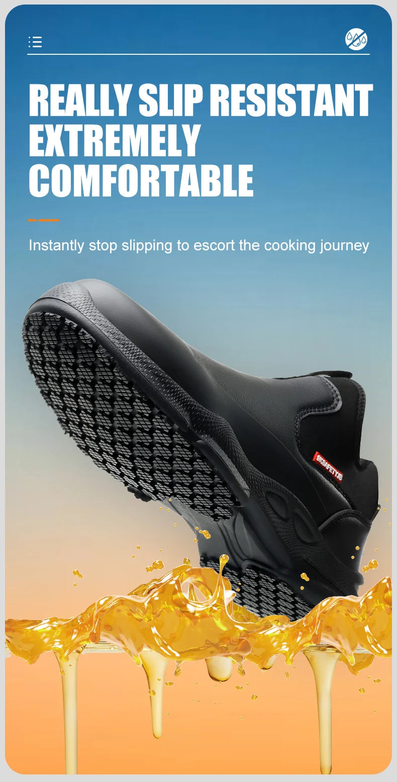 anti-skid kitchen work shoes non slip work waterproof boots lightweight Safety shoes for men chef work shoes leather sneakers