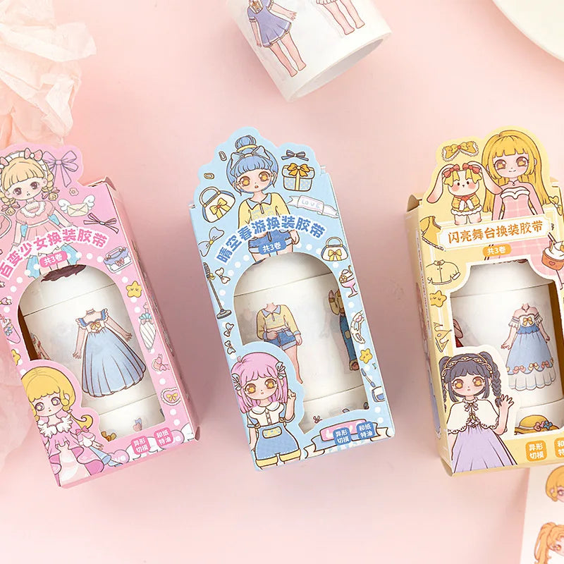 1Box Cute Cartoon Character Dress Up Tape Scrapbook Costume Change DIY Decorative Stickers Craft Supplies