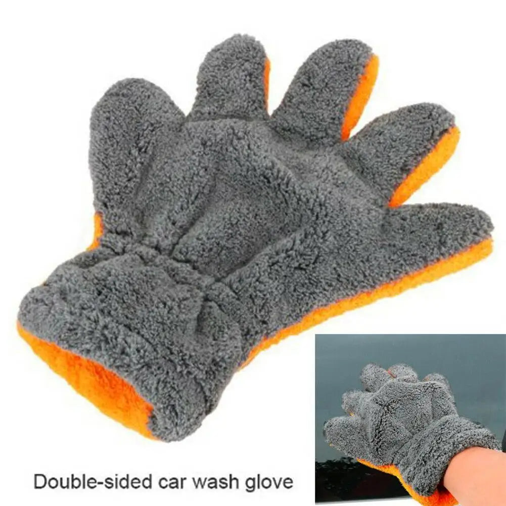 Premium Double-Sided Coral Fleece Car Cleaning Gloves cratch-Free Wash Mitts Five-Finger Design for Car Glass Wheels Cleaning
