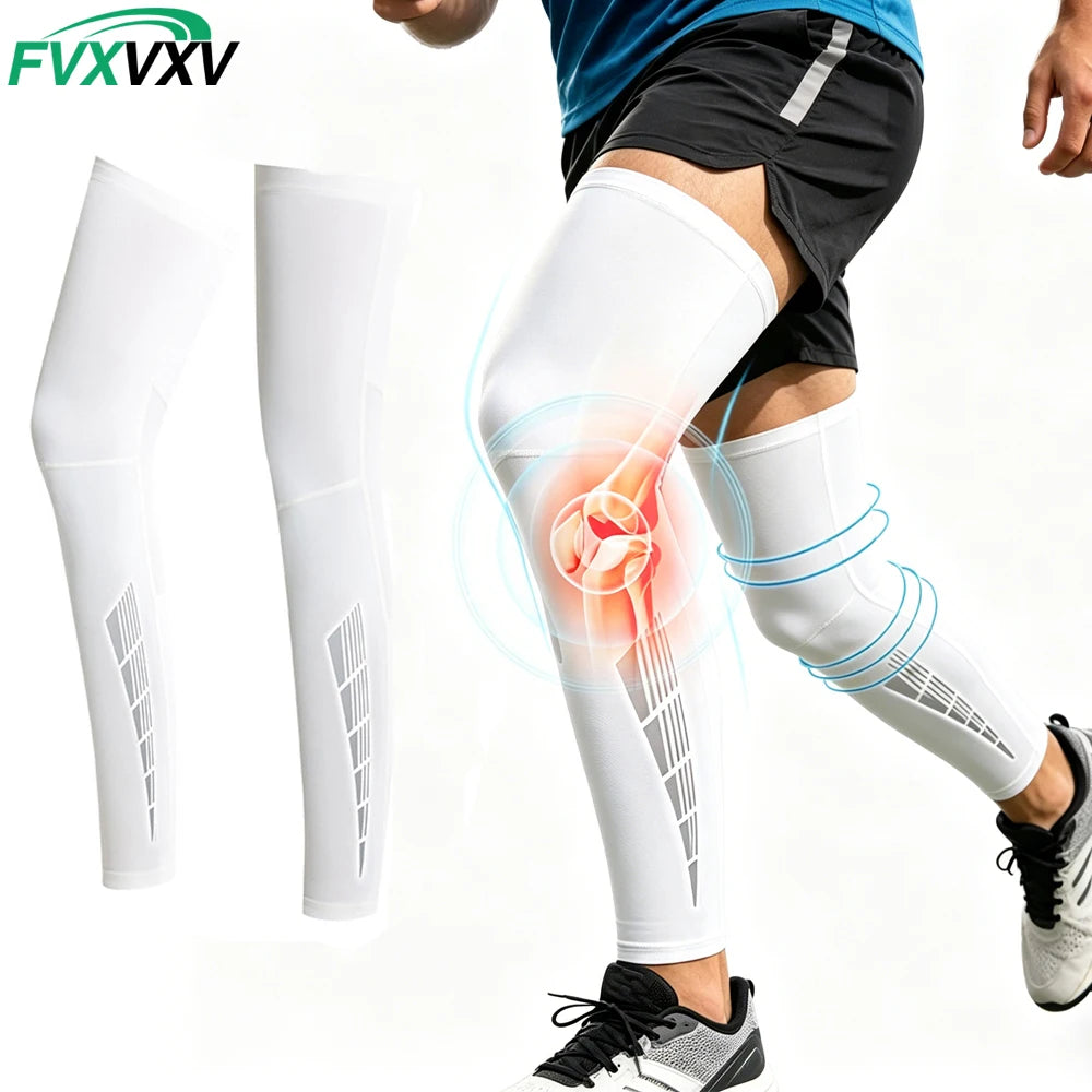 1 Pair Compression Leg Sleeves – Full Length Long Knee UV Protection Sleeves for Outdoor Sports – Cycling, Football, Basketball