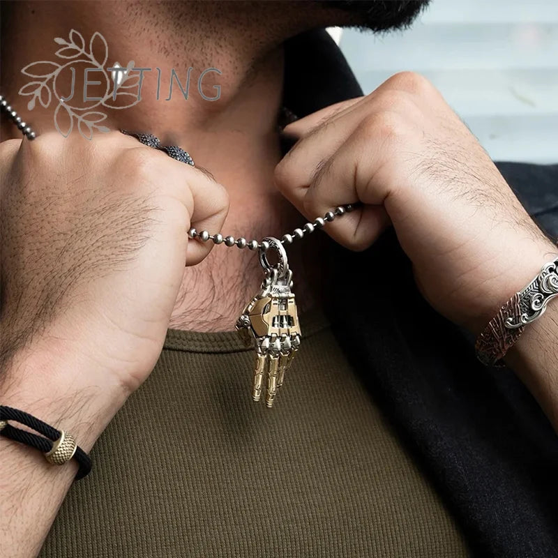 Hot Mechanical Bionic Hand Pendant With Chain For Men Women Creative Movable Finger Joints Robot Hand Necklace Jewelry